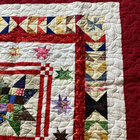 Handmade Lap Quilt Throw Blanket Stars Patchwork Small Comforter Bedding - Picture 3 of 7